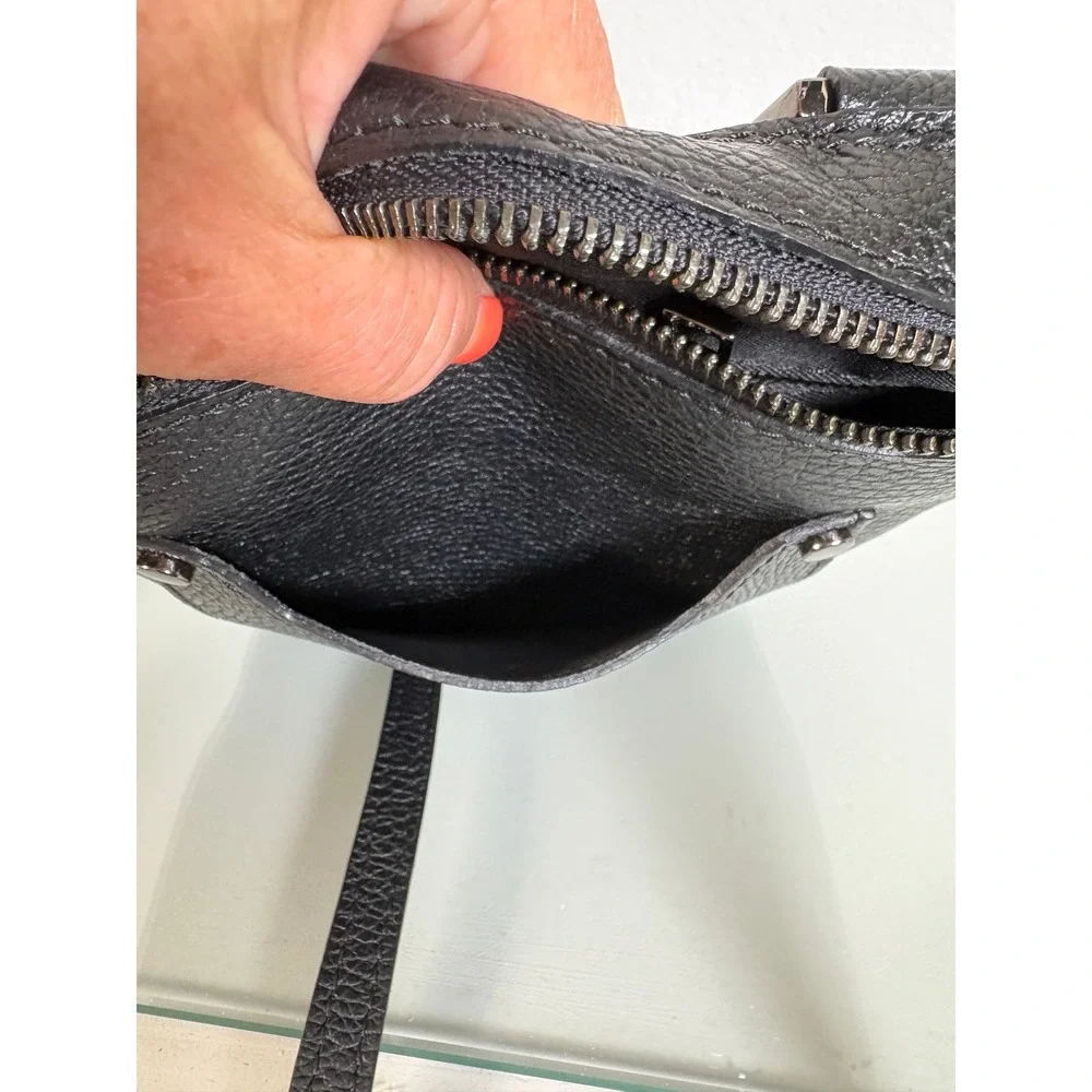 Viola Castellani Milano Black Pebbled Leather Crossbody Bag Made in Italy